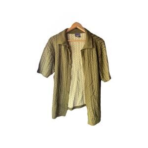 Coney Island Picnic Shirt Mens Small Green Knit Button Front Short Sleeve Zigzag